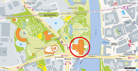 Karte der Stadthalle und Umgebung in Mülheim an der Ruhr (Stand: 2020) 